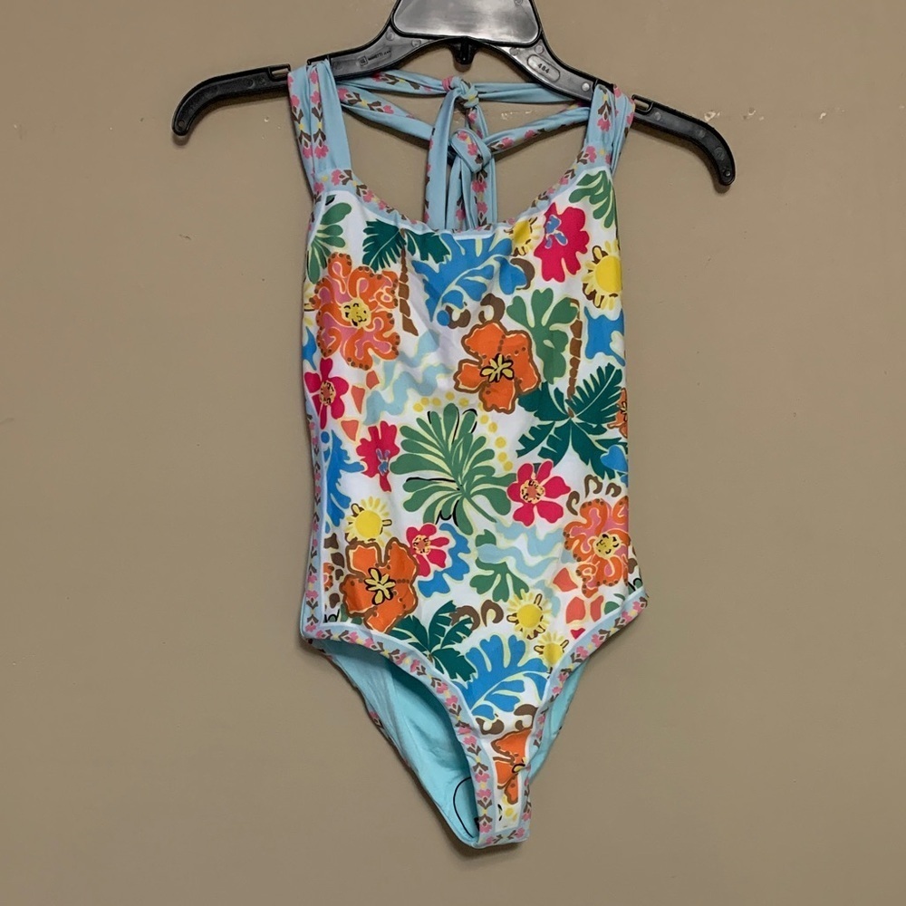 Beach Riot Women’s One-Piece Tie Stapes XS Floral Swimsuit Costal Tropical